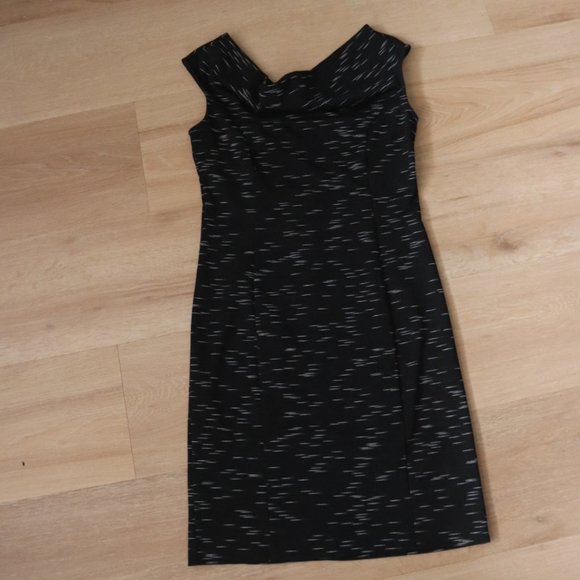 NWOT Ann Taylor Sleeveless Cowl Neck Fitted Dress, Sz 6, Black Space Dye - Picture 2 of 6